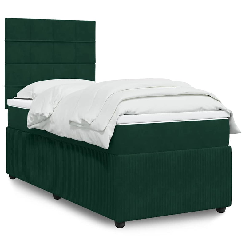 Pat box spring cu saltea, verde închis, 90x200 cm, catifea