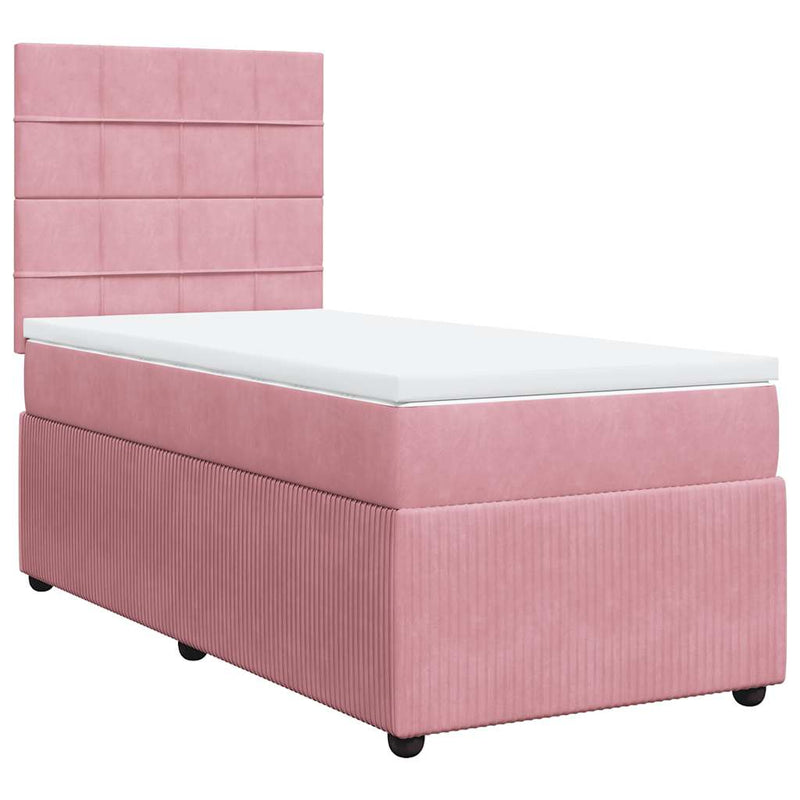 Pat box spring cu saltea, roz, 90x200 cm, catifea
