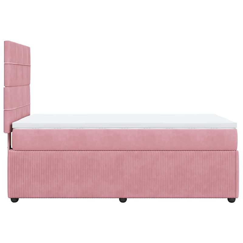 Pat box spring cu saltea, roz, 90x200 cm, catifea