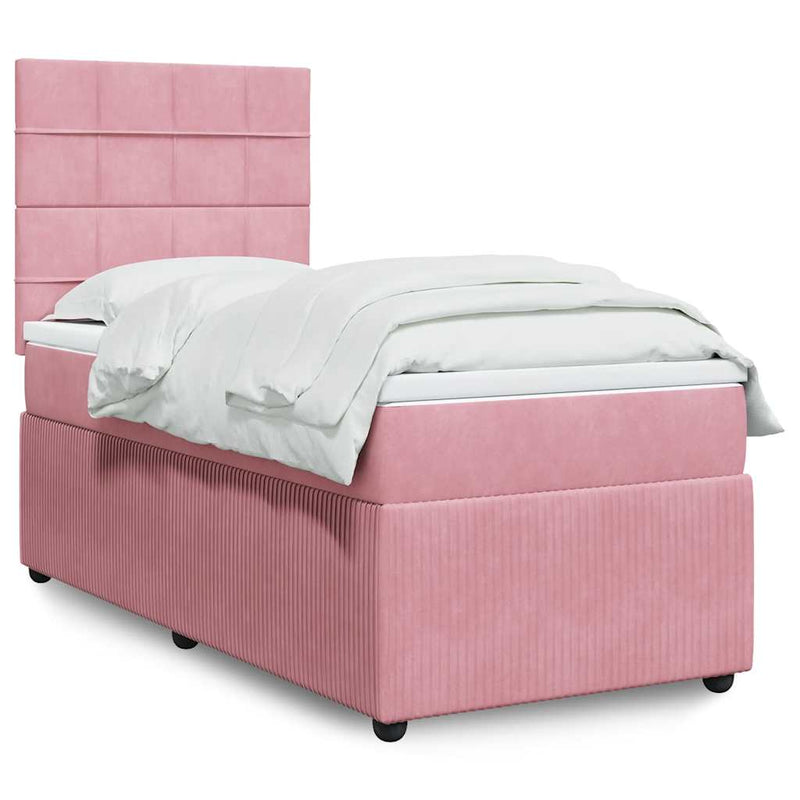 Pat box spring cu saltea, roz, 90x200 cm, catifea