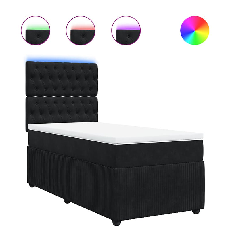 Pat box spring cu saltea, negru, 90x200 cm, catifea