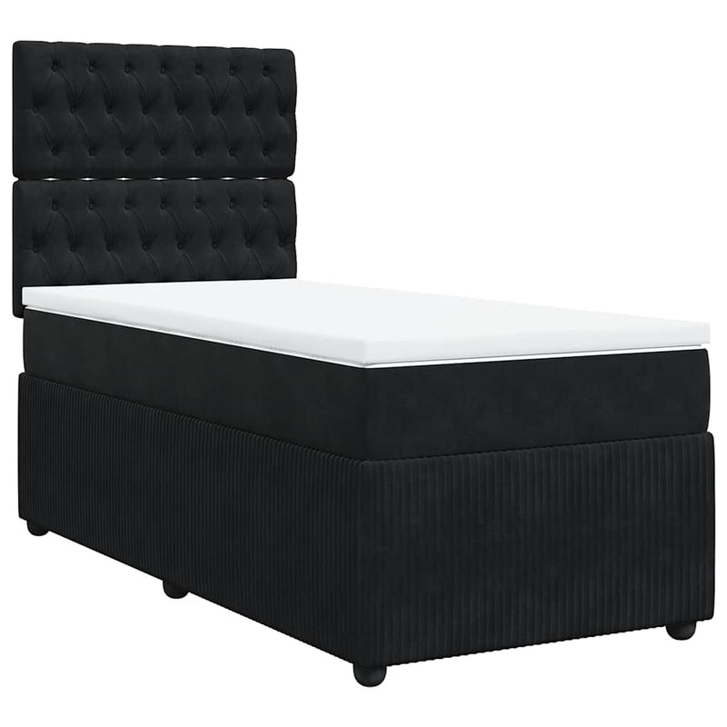 Pat box spring cu saltea, negru, 90x200 cm, catifea