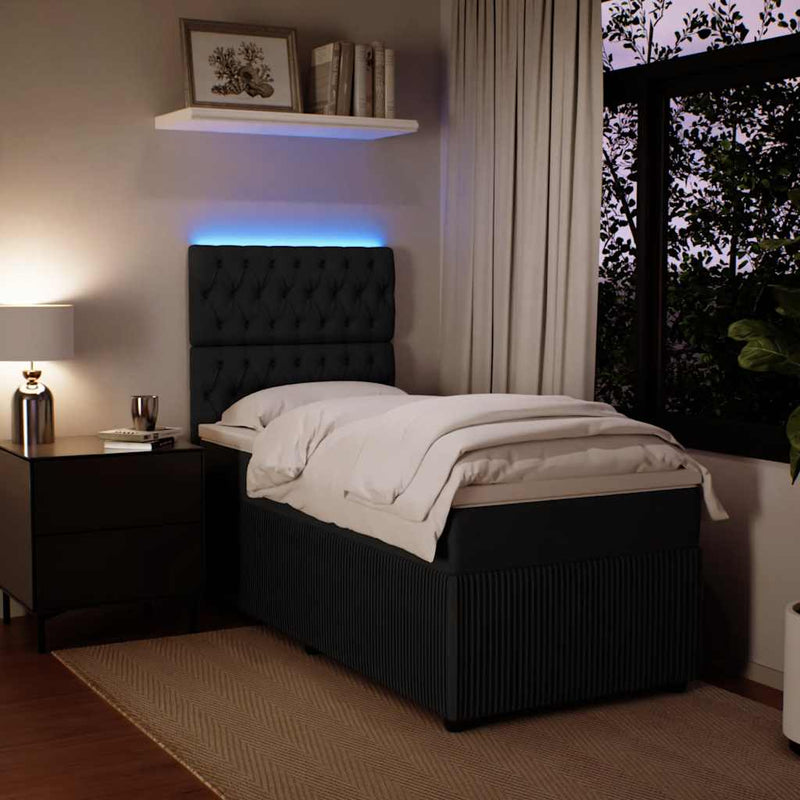 Pat box spring cu saltea, negru, 90x200 cm, catifea