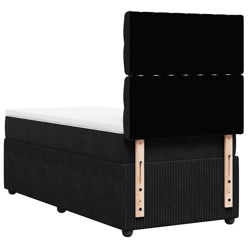 Pat box spring cu saltea, negru, 90x200 cm, catifea