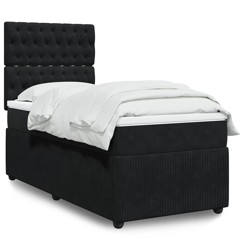 Pat box spring cu saltea, negru, 90x200 cm, catifea
