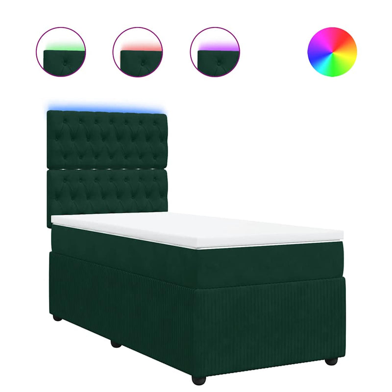 Pat box spring cu saltea, verde închis, 90x200 cm, catifea