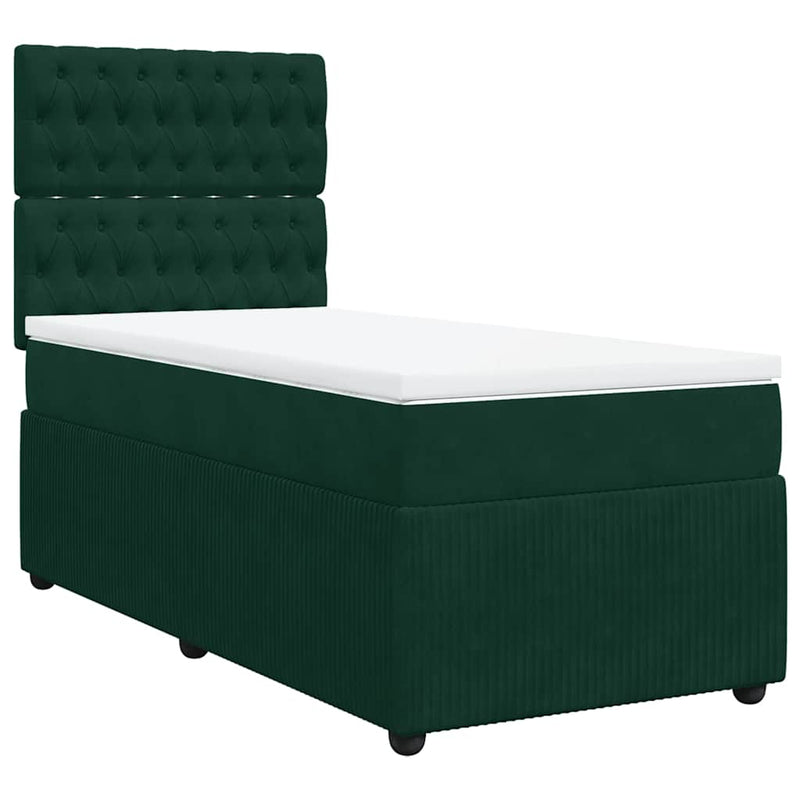 Pat box spring cu saltea, verde închis, 90x200 cm, catifea