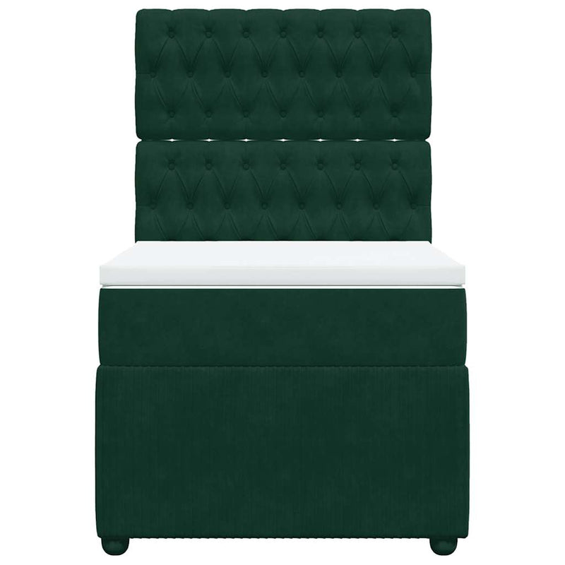 Pat box spring cu saltea, verde închis, 90x200 cm, catifea