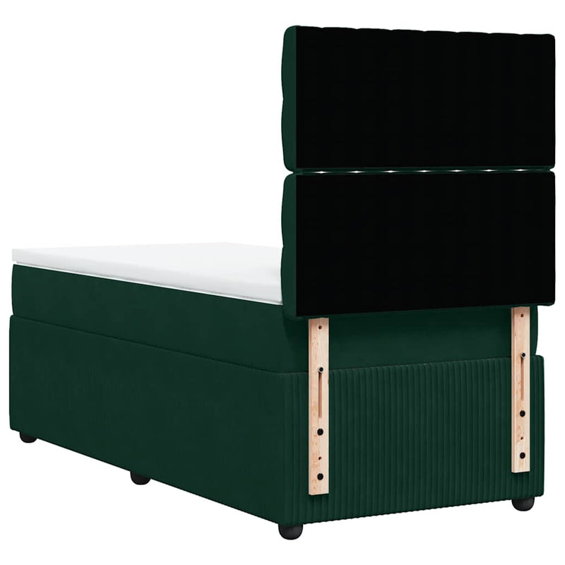 Pat box spring cu saltea, verde închis, 90x200 cm, catifea