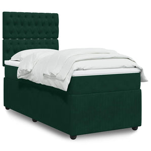 Pat box spring cu saltea, verde închis, 90x200 cm, catifea