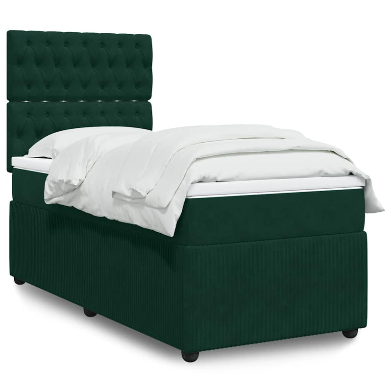 Pat box spring cu saltea, verde închis, 90x200 cm, catifea