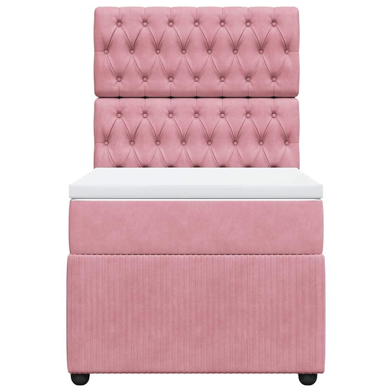 Pat box spring cu saltea, roz, 90x200 cm, catifea