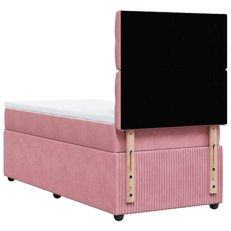 Pat box spring cu saltea, roz, 90x200 cm, catifea