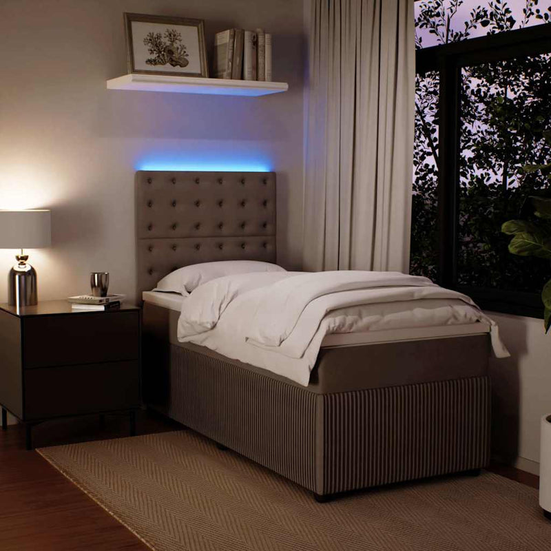 Pat box spring cu saltea, gri deschis, 90x200 cm, catifea
