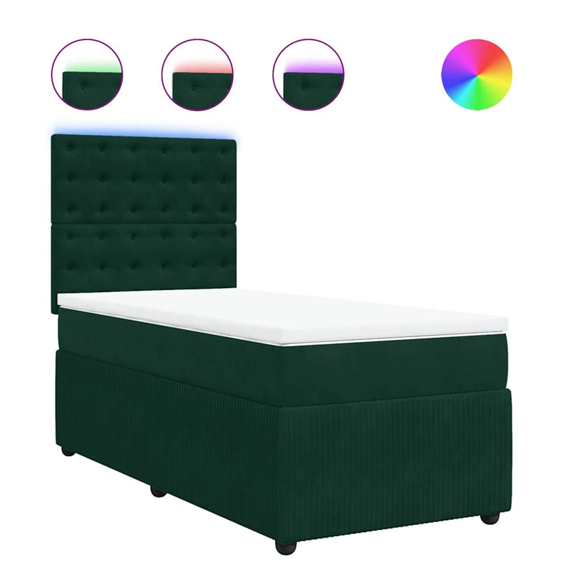 Pat box spring cu saltea, verde închis, 90x200 cm, catifea