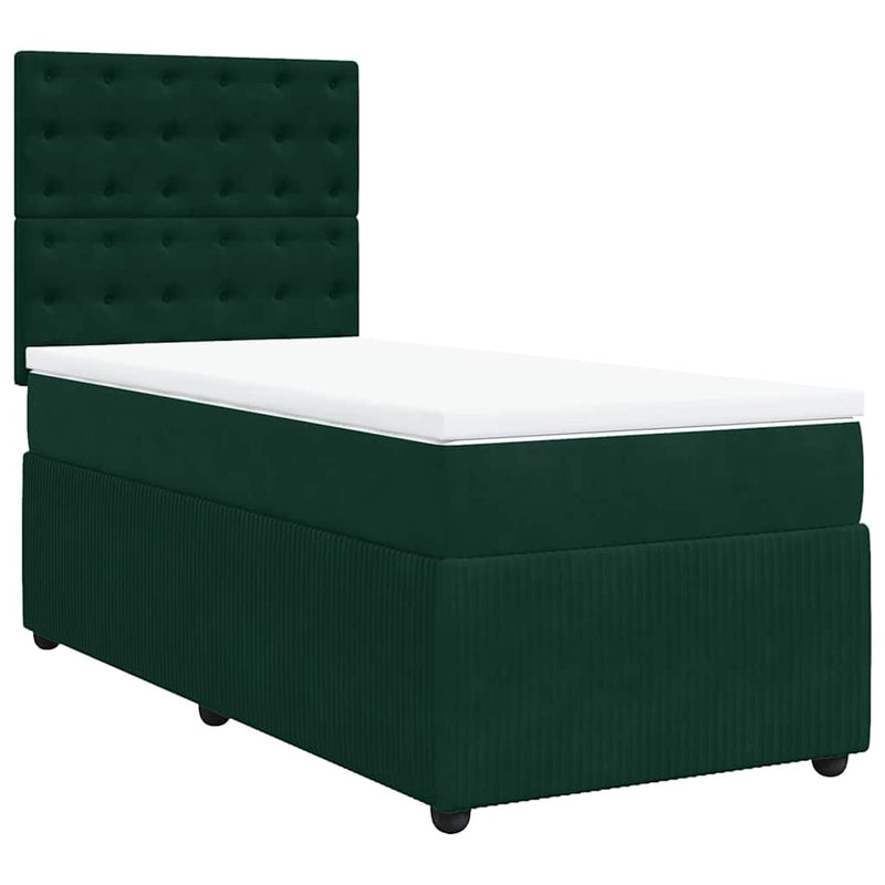Pat box spring cu saltea, verde închis, 90x200 cm, catifea