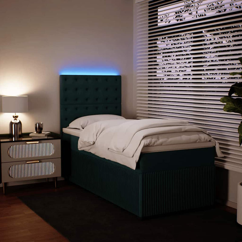 Pat box spring cu saltea, verde închis, 90x200 cm, catifea