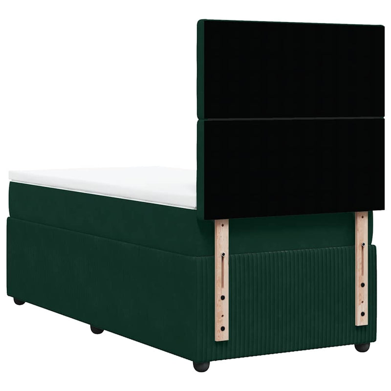 Pat box spring cu saltea, verde închis, 90x200 cm, catifea