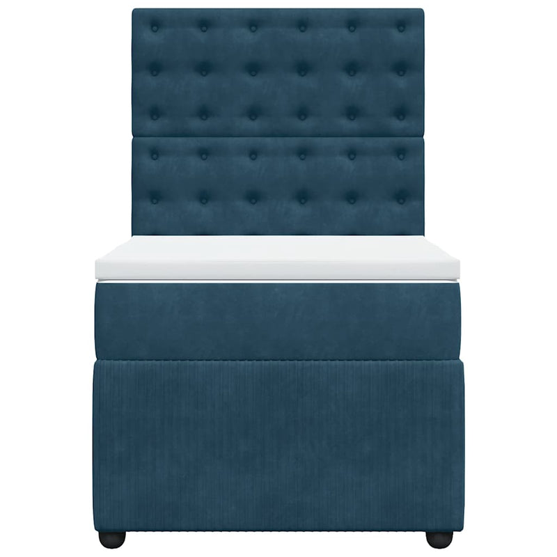 Pat box spring cu saltea, albastru, 90x200 cm, catifea
