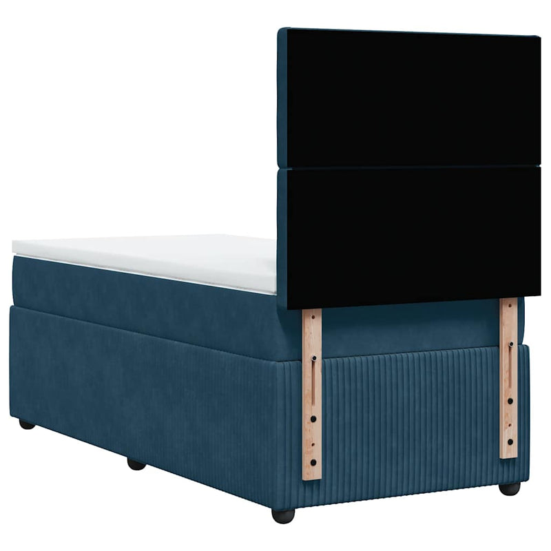 Pat box spring cu saltea, albastru, 90x200 cm, catifea