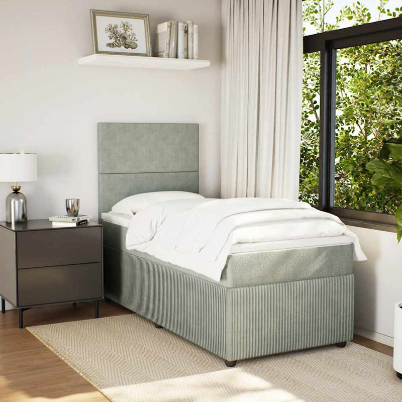 Pat box spring cu saltea, gri deschis, 100x200 cm, catifea