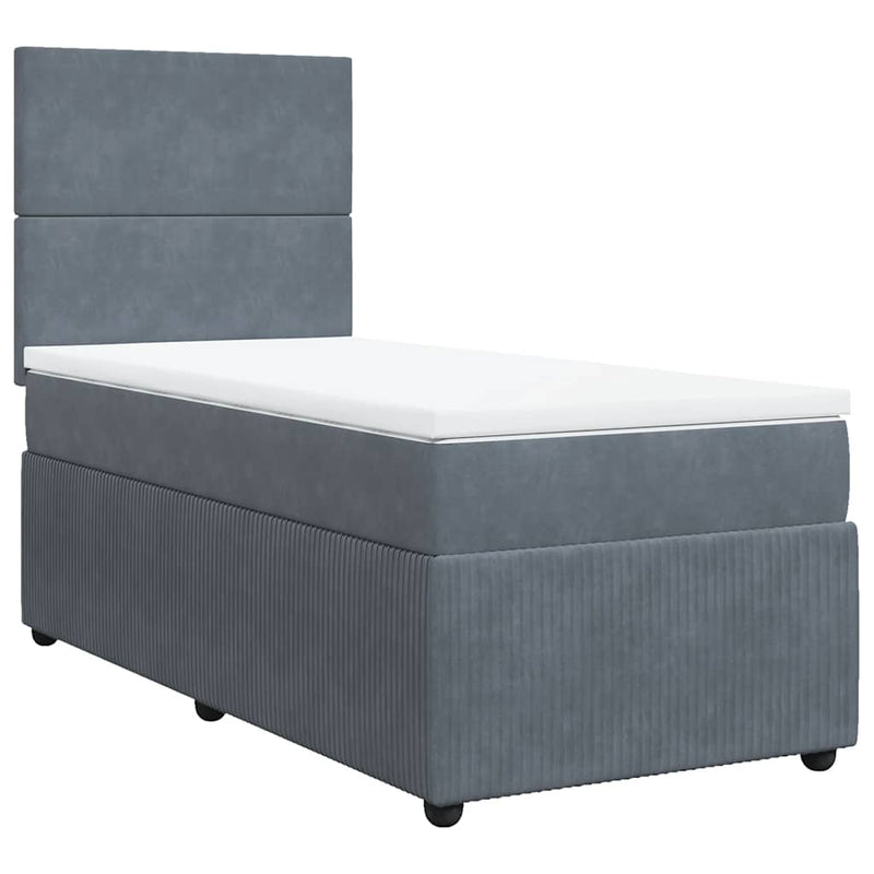 Pat box spring cu saltea, gri închis, 100x200 cm, catifea