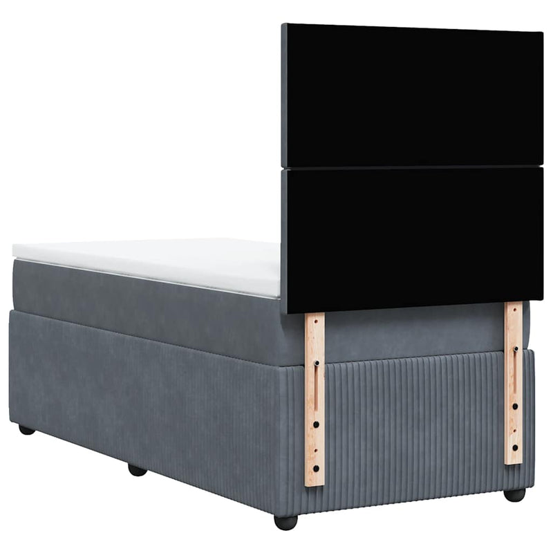 Pat box spring cu saltea, gri închis, 100x200 cm, catifea