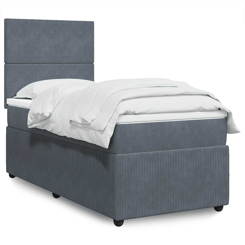 Pat box spring cu saltea, gri închis, 100x200 cm, catifea