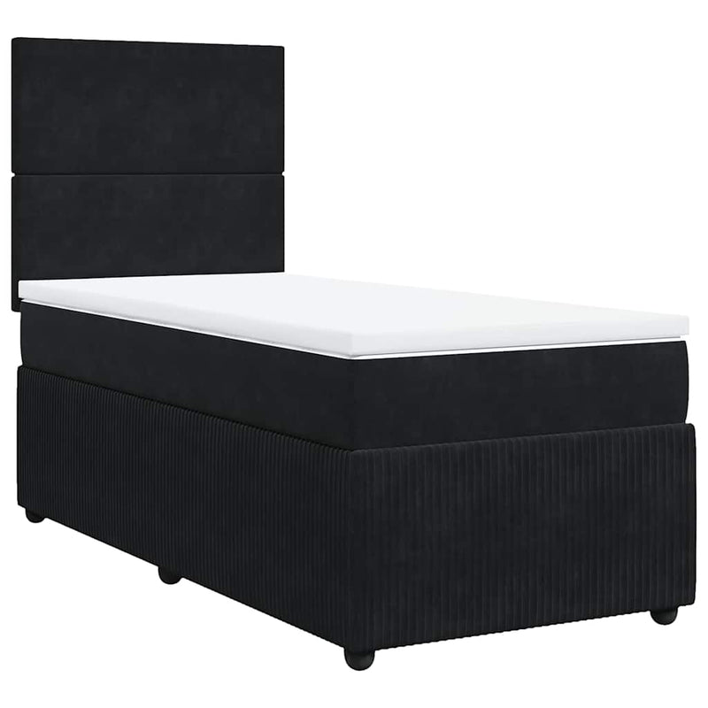 Pat box spring cu saltea, negru, 100x200 cm, catifea