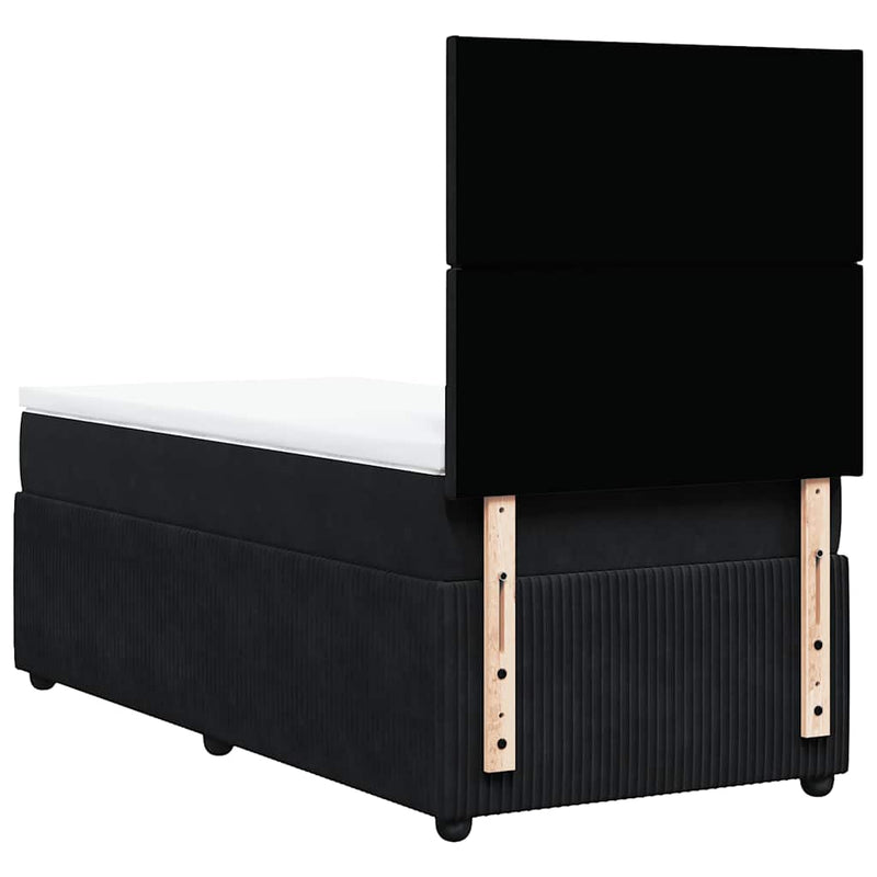 Pat box spring cu saltea, negru, 100x200 cm, catifea