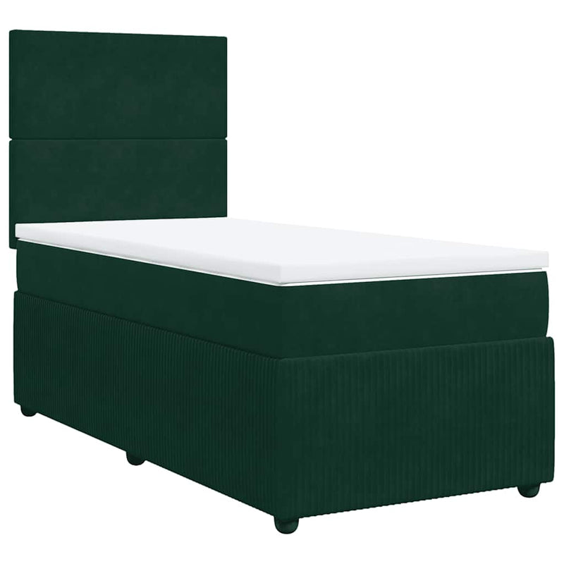 Pat box spring cu saltea, verde închis, 100x200 cm, catifea