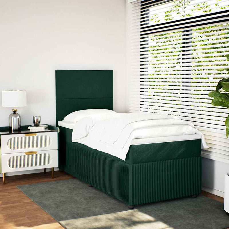 Pat box spring cu saltea, verde închis, 100x200 cm, catifea