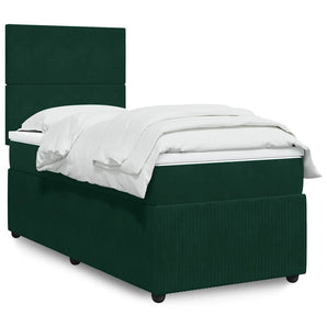 Pat box spring cu saltea, verde închis, 100x200 cm, catifea