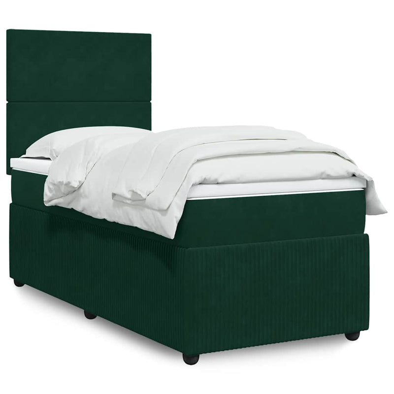 Pat box spring cu saltea, verde închis, 100x200 cm, catifea