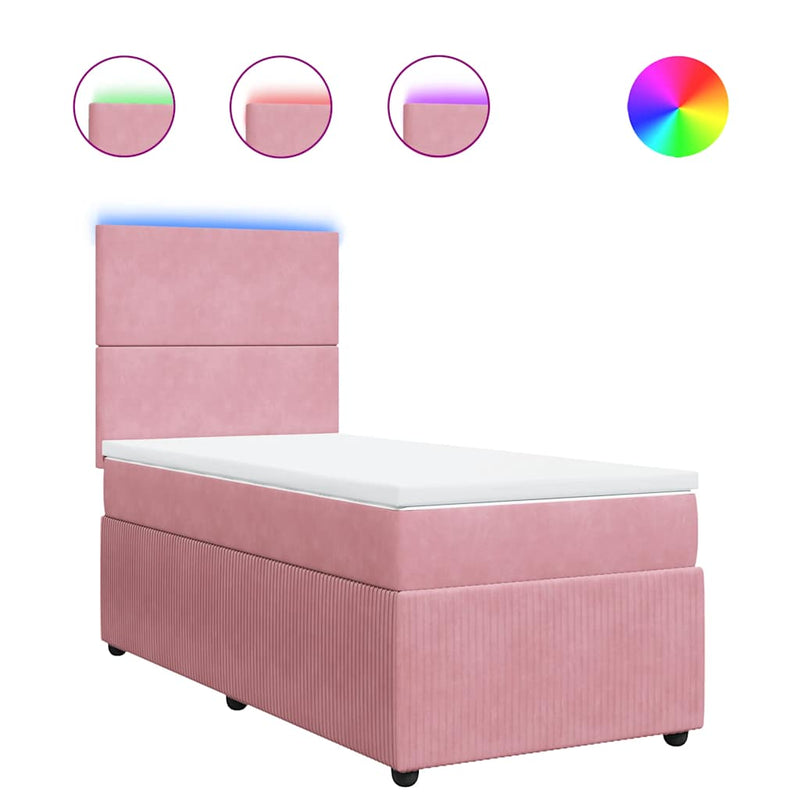 Pat box spring cu saltea, roz, 100x200 cm, catifea