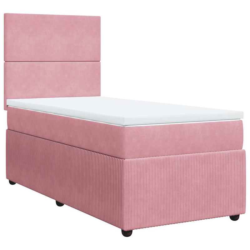 Pat box spring cu saltea, roz, 100x200 cm, catifea