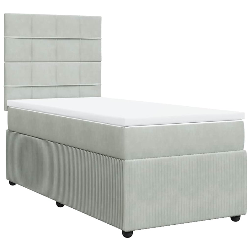Pat box spring cu saltea, gri deschis, 100x200 cm, catifea