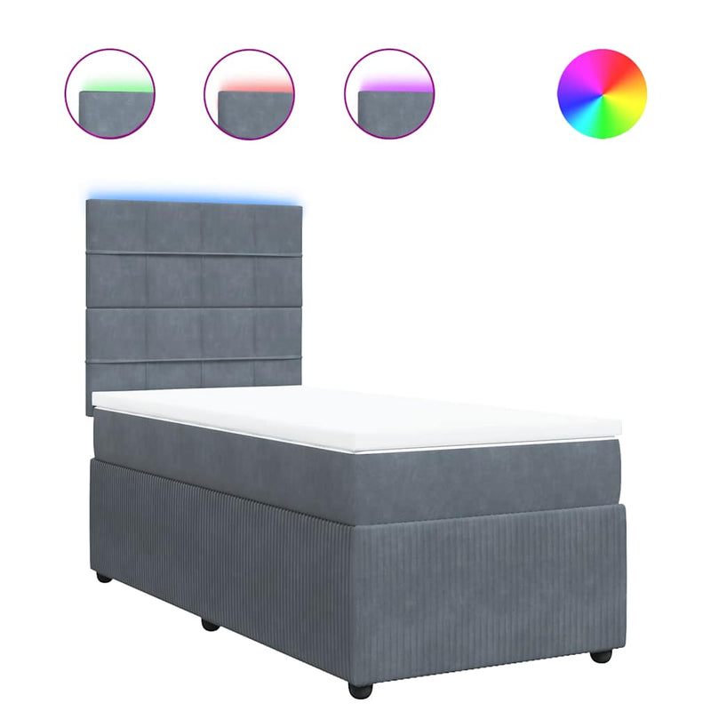 Pat box spring cu saltea, gri închis, 100x200 cm, catifea