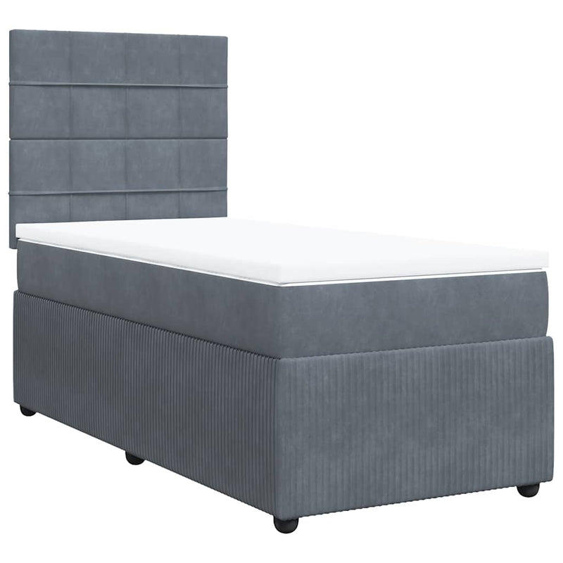 Pat box spring cu saltea, gri închis, 100x200 cm, catifea