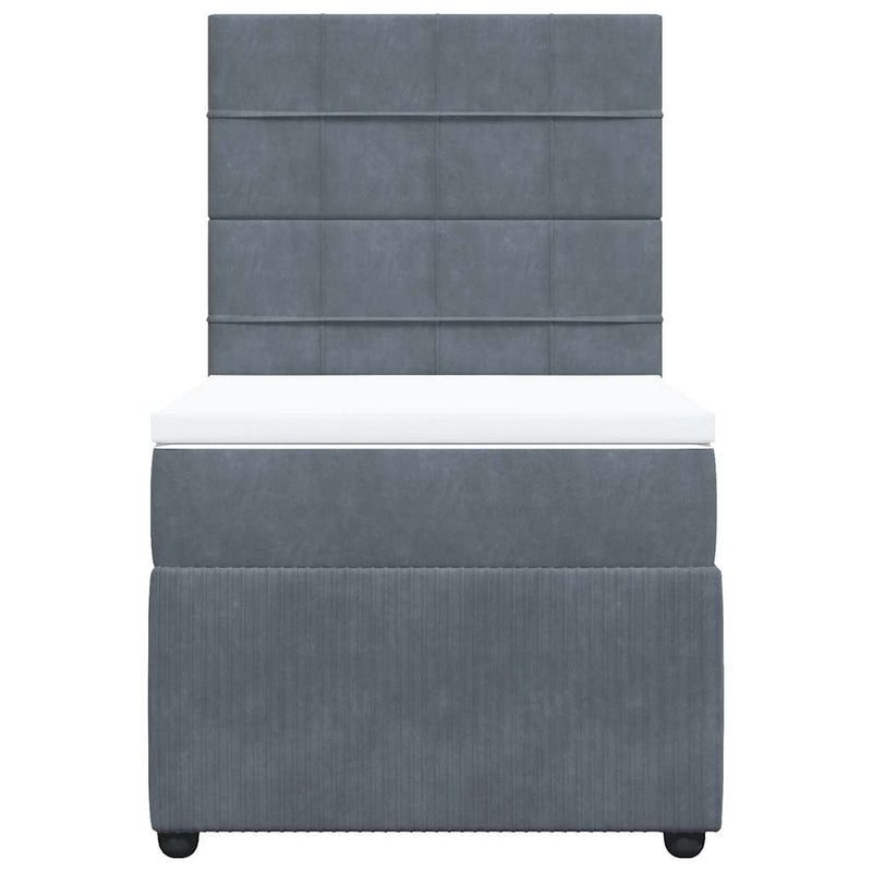 Pat box spring cu saltea, gri închis, 100x200 cm, catifea