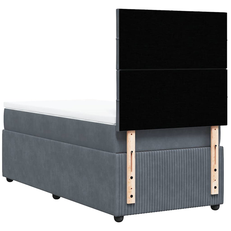Pat box spring cu saltea, gri închis, 100x200 cm, catifea