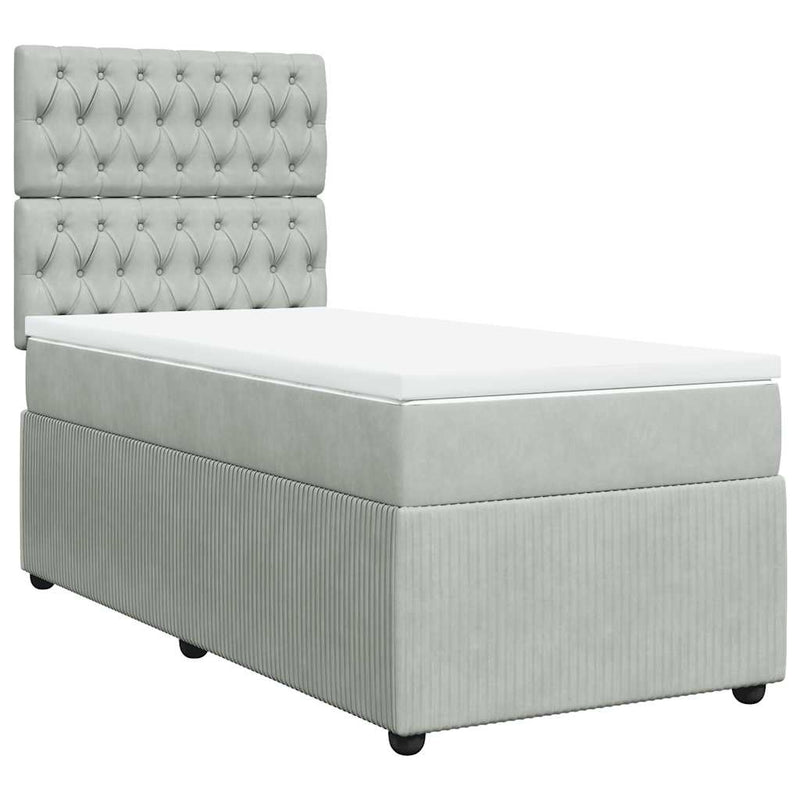 Pat box spring cu saltea, gri deschis, 100x200 cm, catifea