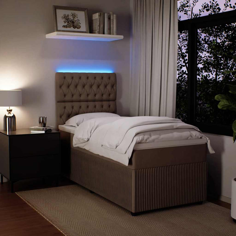 Pat box spring cu saltea, gri deschis, 100x200 cm, catifea