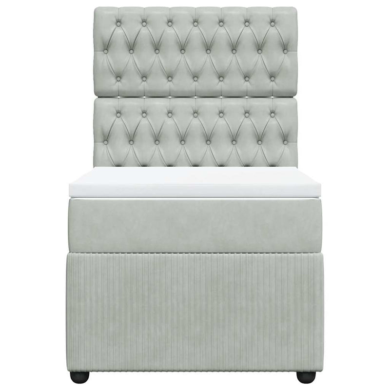 Pat box spring cu saltea, gri deschis, 100x200 cm, catifea