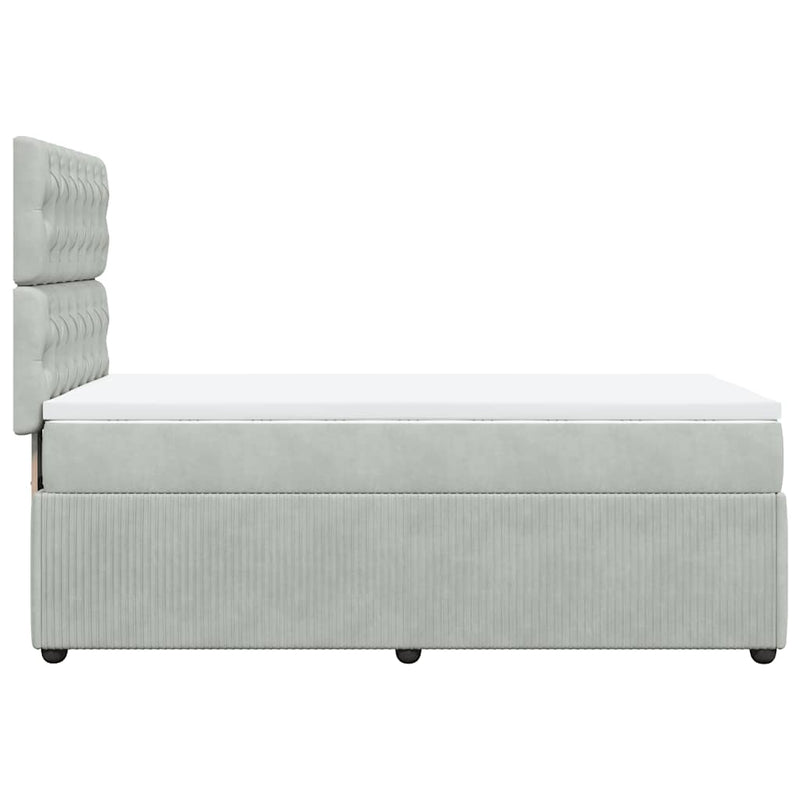 Pat box spring cu saltea, gri deschis, 100x200 cm, catifea