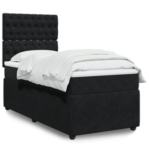 Pat box spring cu saltea, negru, 100x200 cm, catifea