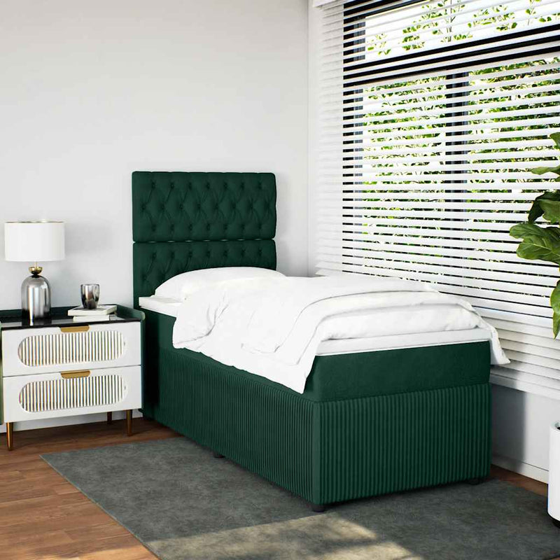 Pat box spring cu saltea, verde închis, 100x200 cm, catifea