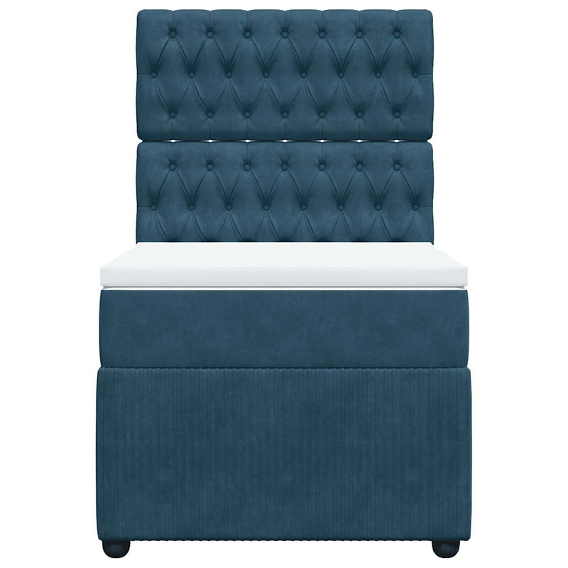 Pat box spring cu saltea, albastru, 100x200 cm, catifea