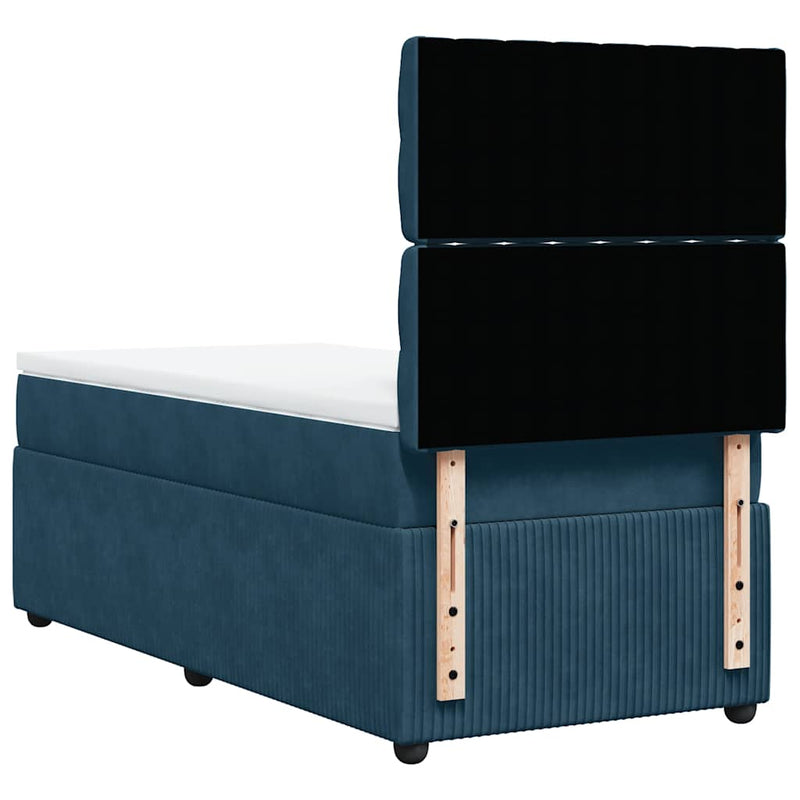 Pat box spring cu saltea, albastru, 100x200 cm, catifea