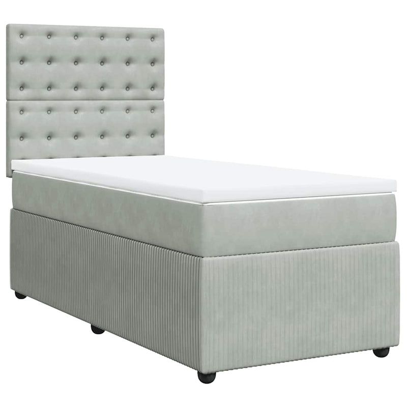 Pat box spring cu saltea, gri deschis, 100x200 cm, catifea
